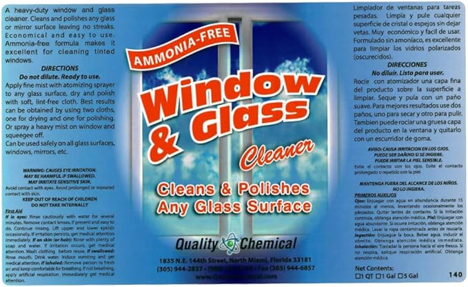 Quality Chemical Window &amp Glass Cleaner - Fortified without Ammonia for Sparkling Tinted Window and Dust Resistant Glass Surfaces - Pleasant Fragrance - Amonnia Free 128 oz (Pack of 1)