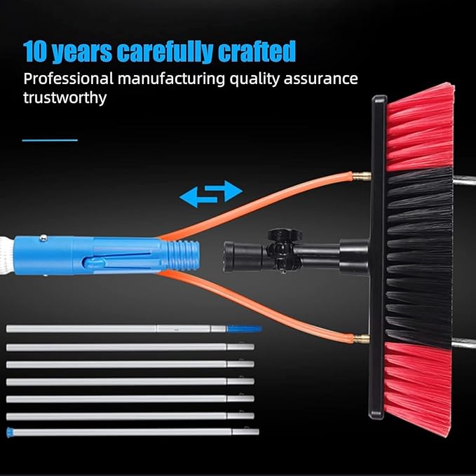 Window Cleaning Pole Water-Fed Telescopic Brush Extendable Cleaning Conservatory Roof Cleaning Window Cleaner Kit for Photovoltaic Panel Cleaning Trucks(50cm Brush Head5M)