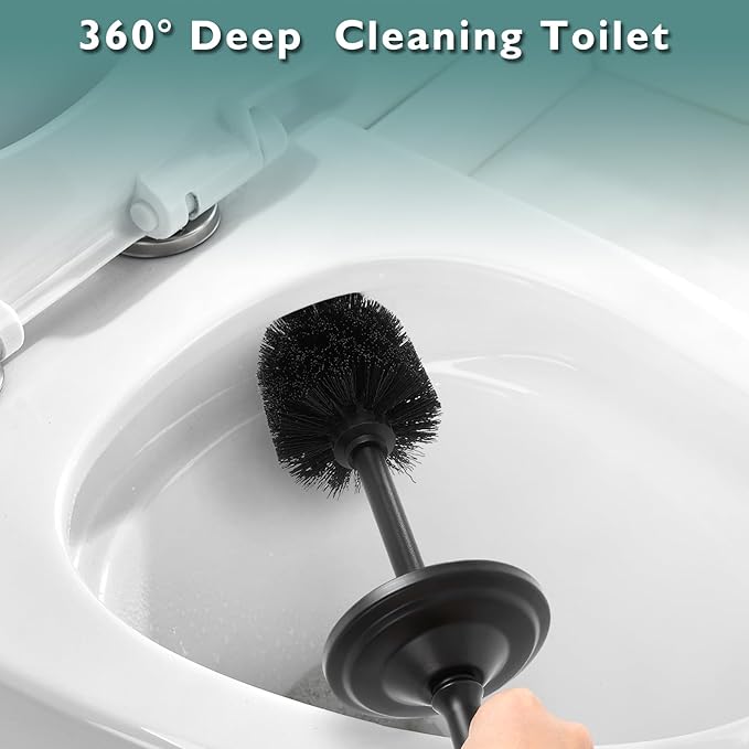 Black Toilet Brush and Holder Set Stainless Steel Toilet Brush for BathroomHeavy Duty Black Toilet Bowl Brush and HolderDeep Cleaning Modern Toilet Cleaner Brush -Space Saving Covered Brush