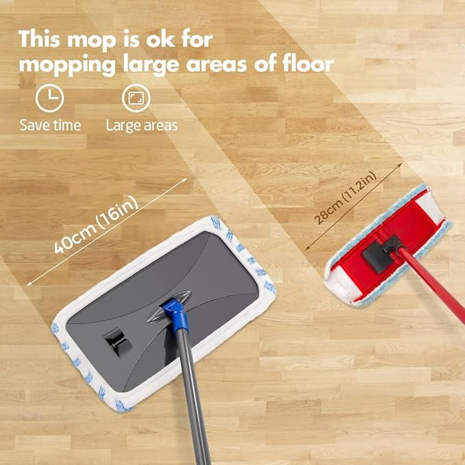 Masthome Extra Large Microfiber Mop for Floor Cleaning 16“ Flat Mop with 5 Pad for Wet &amp Dry Use Dust Mop for Hardwood Laminate Tile Ceramic 1 Cleaning Scraper Included-Blue