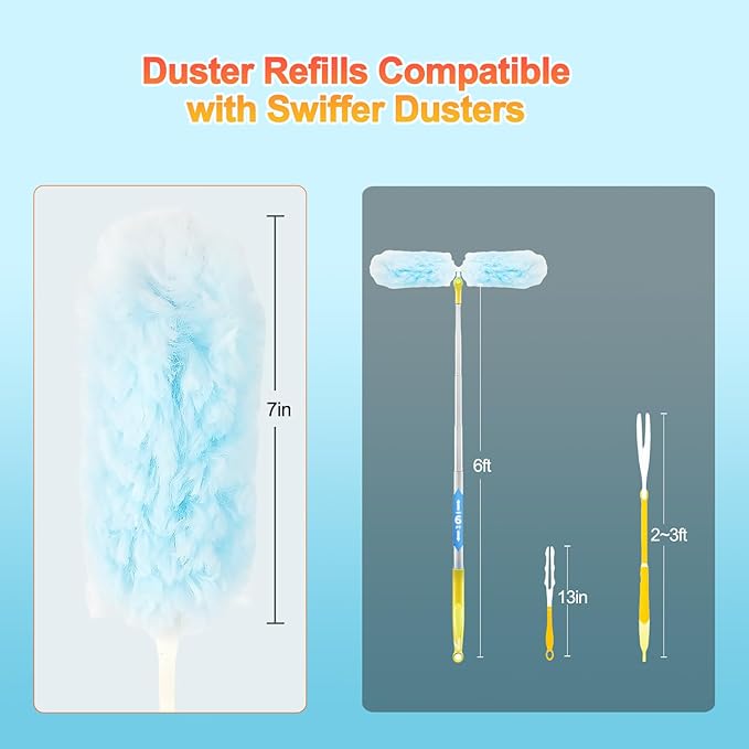 50 Count Heavy Duty Duster Refills for Swiffer Duster Multisurface 360 Dusters Replacements with 3 ft Extended Handle Unscented Disposable Dusters for Cleaning Home Blinds Ceiling Fans Furniture