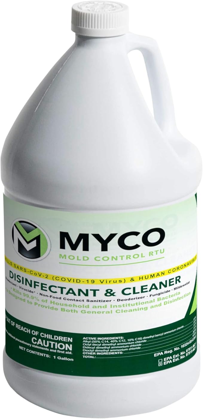 Myco Mold Control RTU – Ready-to-Use EPA-Registered Hospital Grade Disinfectant &amp Cleaner Quat Formula for Mold Remediation &amp Bacteria Control Commercial &amp Residential Use 1 Gallon