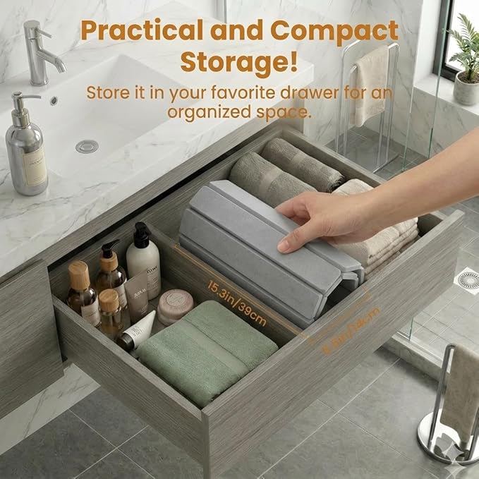 Premium Foldable Stone Bath Mat - Ultra Absorbent Quick Drying Compact Easy to Store &amp Clean Non-Slip Diatomaceous Earth Bath Shower Mat (Light Grey)