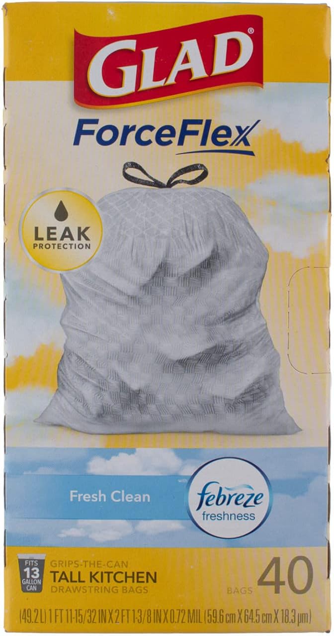 Glad Tall Kitchen Bags 13 Gal. 0.90mil White 40 Bags / Box6