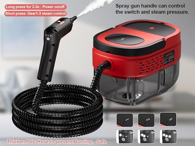 Handheld Steam Cleaner for Home 2500W High Pressure Steam Cleaner for Car Detailing 3 Steam Levels 1600Ml Tank High Heat Steamer for Bed Bugs Couch Furniture Kitchen Bathroom Floors