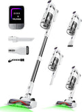 Cordless Vacuum Cleaner for Home Upgraded 60Kpa Powerful Suction Pet Hair Vacuum with 70min Runtime Green LED Light for Hardwood Floors &amp Carpet Self-Standing Rechargeable Stick Vacuum Off-whi