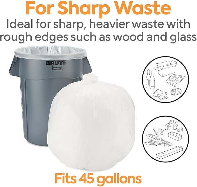 40-45 Gallon Trash Bag 40 x 46 Low Density 1.5 mil Clear 100 Bags/Box