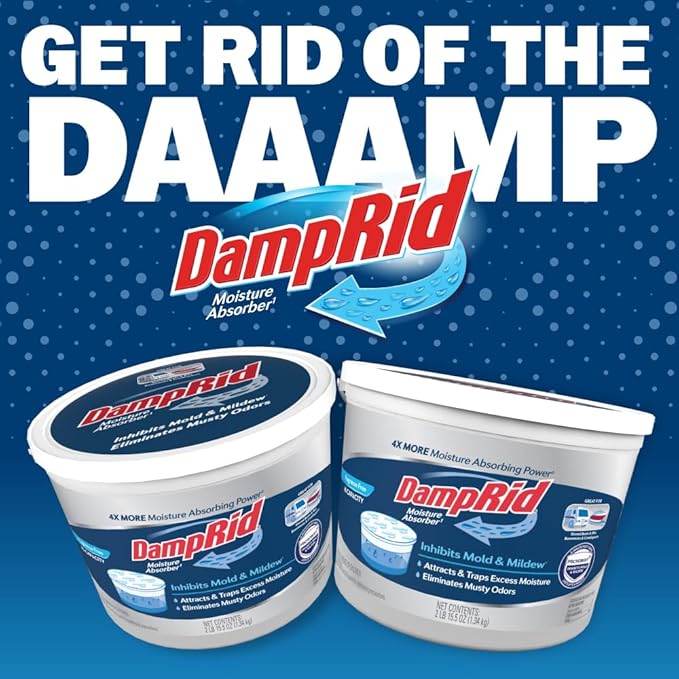 DampRid Hi-Capacity Moisture Absorber Bucket Fragrance Free 2 lb. 15.5 oz. &amp Moisture Detection Strip (2 Pack) Attracts &amp Traps Excess Moisture