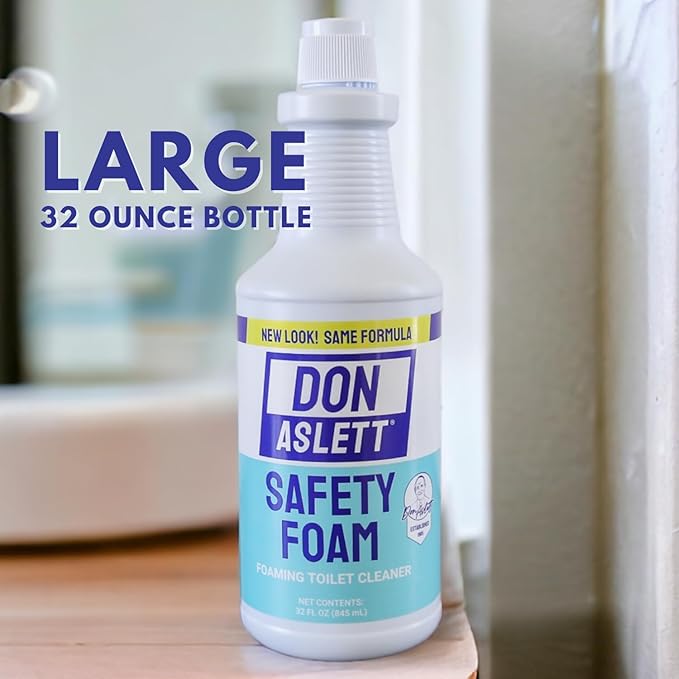 Don Aslett Safety Foam Toilet Bowl Cleaner (32 Oz Bottle Pack of 2) Acidic Detergent and Deodorizer | Cleans Hard Water and Mineral Stains in Porcelain Toilets