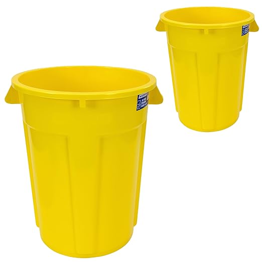 Magnum 55 Gallon Trash Can High-Vis Yellow Construction Grade Heavy Duty Plastic Jobsite Ready for Handling and Holding Garbage CMTC-C000-55Y02 (2 Pack)