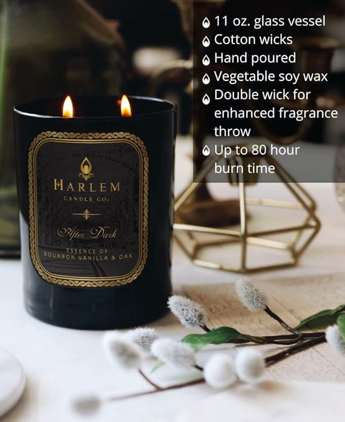 HARLEM CANDLE CO. After Dark - Luxury Scented Soy Candle 11 oz - 80-Hour Burn Time | Bergamot Saffron Bourbon Vanilla Oak | Scented Candles for Home