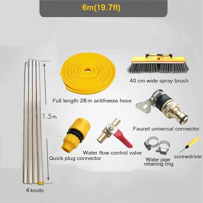Window Cleaning Pole 4.5-12M Photovoltaic Panel Cleaning Tool Multi-Purpose Water Spray Brush Extendable Cleaner for Trucks Windows Washing/6M/19.7Ft