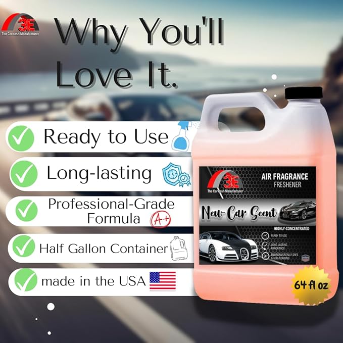 New Car Smell Premium Air Freshener and Odor Eliminator Long-Lasting Scent Great for Cars Trucks SUVs RVs &amp More 64 fl oz (Half Gallon)