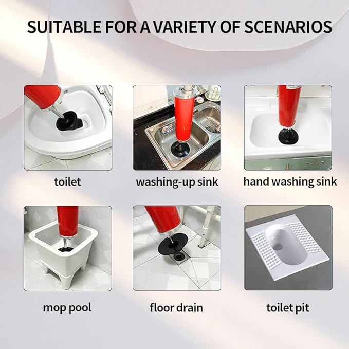 Portable high-pressure power toilet plunger exhaust pipe manual drain cleaning tool manual sink plunger dredging device suitable for bathroom toilets bathroom showers and kitchen blocked pipes