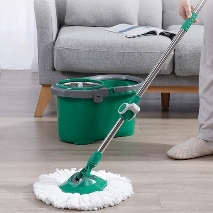 360° Rotating Microfiber Mop Floor Cleaning System with Stainless Steel Rod Washable Pads &amp Durable Bucket for Hardwood Laminate Tile