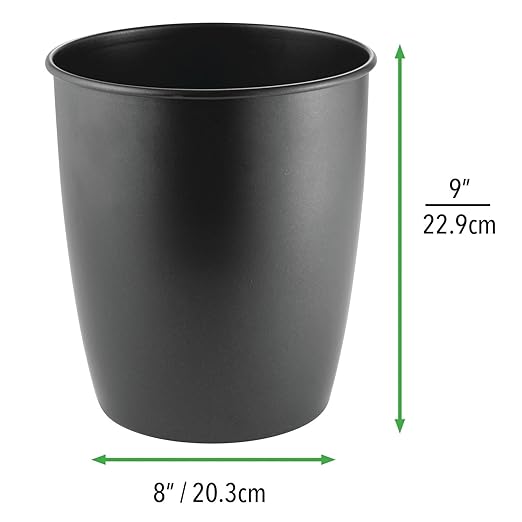 mDesign Small Steel Round Trash Can Bucket - 1.5 Gallon Wastebasket Garbage Container Bin for Bathroom Powder Room Bedroom Kitchen Home Office - Malloy Collection - Matte Black
