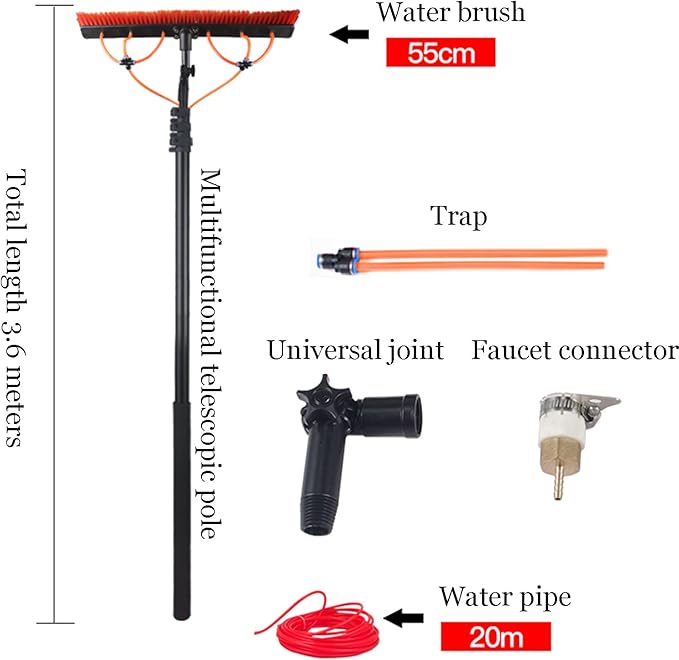 Water Fed Pole Kit Window Cleaning Kit with Extension Pole Outdoor Window Cleaner Solar Panel Cleaning Syste (3.6m/12ft 55cm)