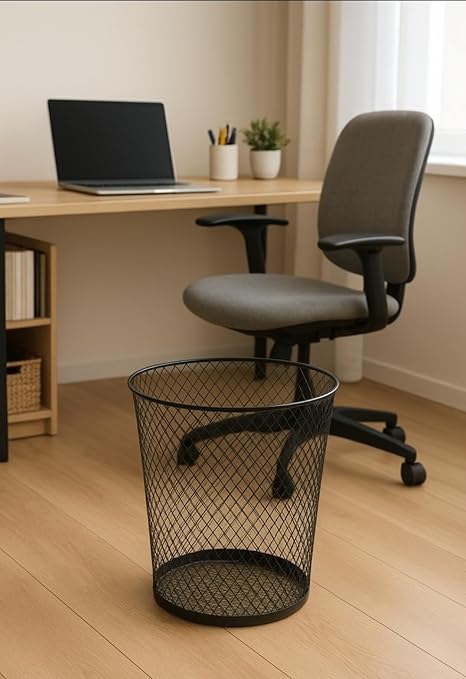 Metal Mesh Waste Basket Black Round Open Top Design Set of 4