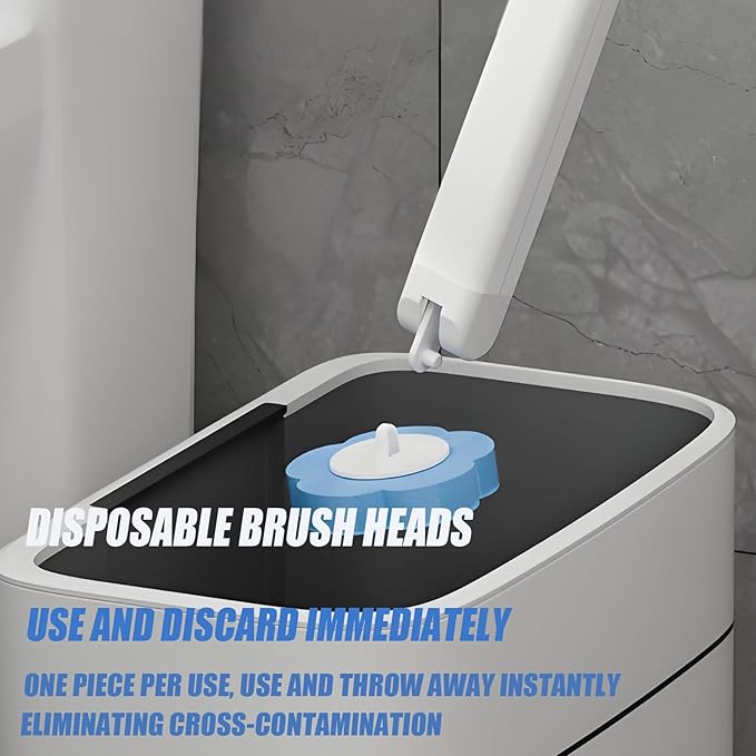 Disposable Brush with Holder &amp Refill Heads - Hygienic Sanitary Toilet Cleaner for Easy Cleaning Streak-Free Fresh Bathroom No Mess Disposable Toilet Bowl (1 Refill (36 pcs))