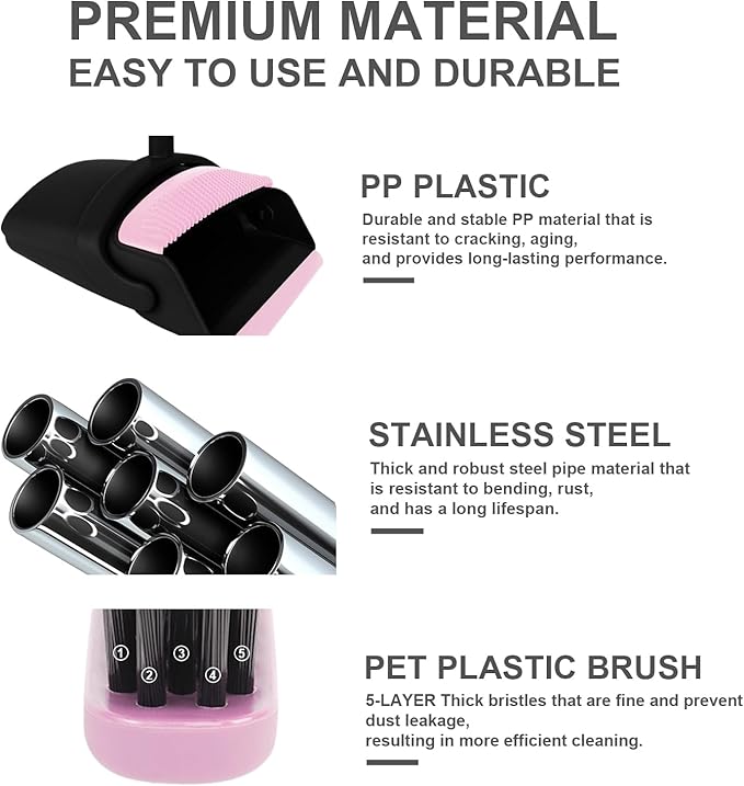 Pink Broom with Dustpan Combo Set 51 Long Handle Household Cleaning Tool Ideal Broom and Dustpan Set for Pet Hair and Home Use
