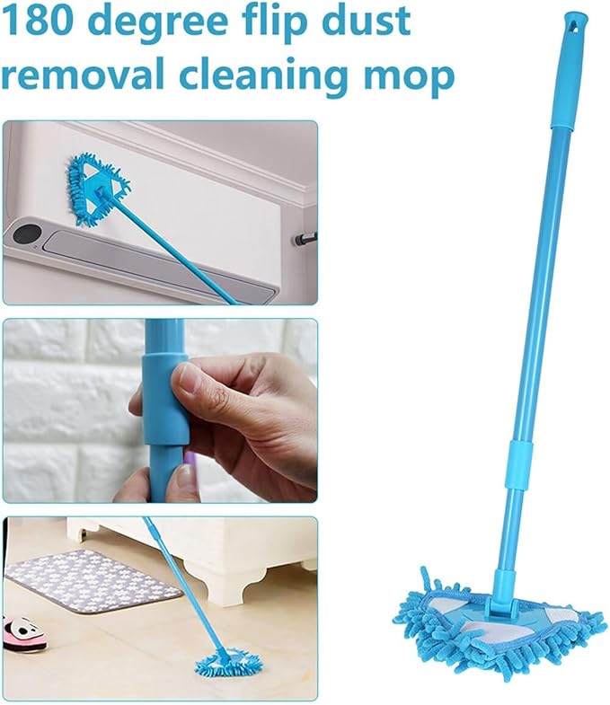 Telescopic Triangle Mop Adjustable Cleaning Household Ceiling Floor Washing Brush Tiles Walls Clean Tools Supplies(Blue)