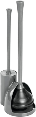 iDesign Compact Toilet Brush and Plunger Set for Bathroom Cleaning and Storage - Gray