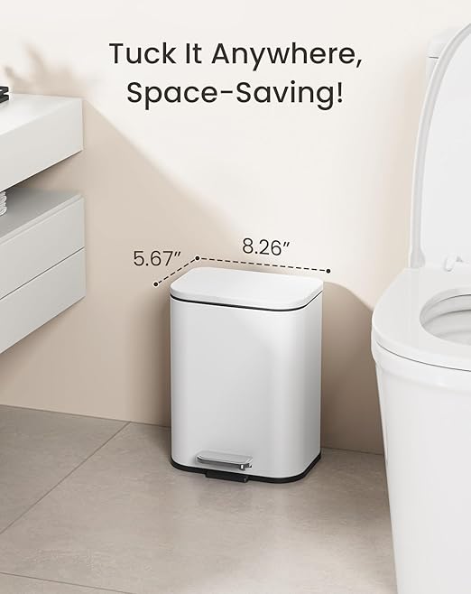Cesun Small Bathroom Trash Can with Lid-1.3 Gal Outdoor Stainless Steel Garbage Can for Dog Poop with Anti-Slip Base for Bathroom Bedroom Office RV Living Room White