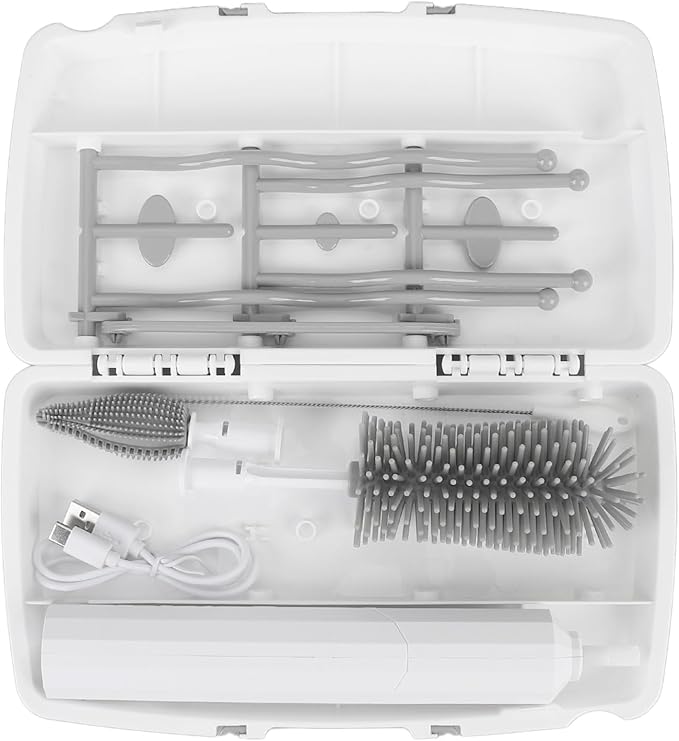 Electric Bottle Brush Set Rechargeable 3 - Speed Bottle Cleaning Brush with 2 Replaceable Heads and Drying Rack for Baby Bottles Travel and Kitchen Use