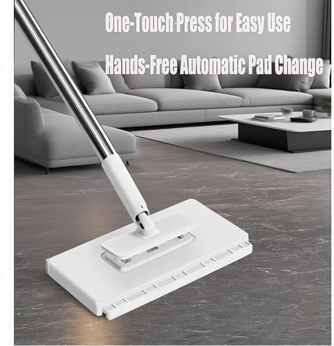 Lazy Mop Wet and Dry Automatic Convenient Cloth Changing Mini Mop Magic Cleaning Cloth 6 Zero Touch Mini Clip Mops Disposable Dust Click Mops for Multi Cleaning (White)