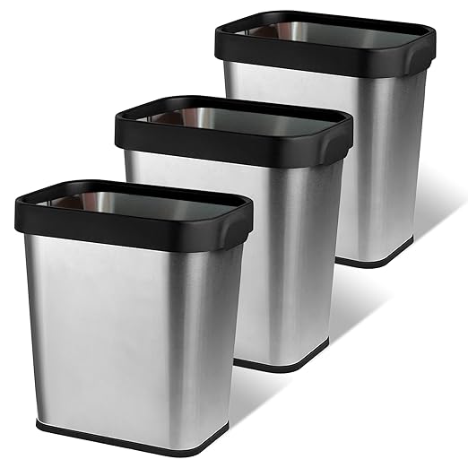 TooCust 3 Pack Stainless Steel Trash Can 2 Gallon Open Top Trash Can 7 x 10 x 11 Rectangle Rubbish Bin Slim and Narrow No Lid Small Wastebasketfor Kitchen Bathroom Living Room Office
