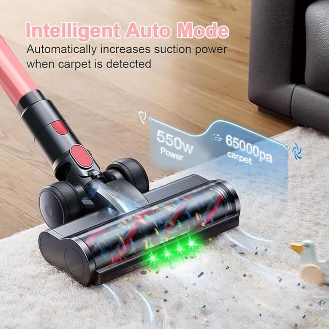 Cordless Vacuum Cleaner 550W 65Kpa 40Mins Vacuum Cleaners for Home LED Screen Stick Vacuum Cleaners Anti-Tangle 1.2L Dust Cup 4 in 1 Lightweight Vacuum for Hardwood Floor Carpet Pet Hair