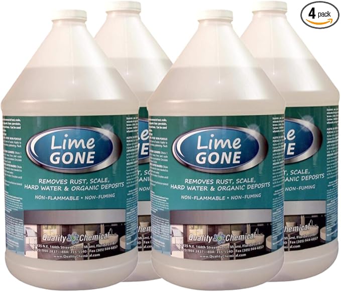 Quality Chemical Lime-Gone Remover - Calcium Lime and Hard Water Stain Remover for Bathroom Shower and Tile - Lime a Way - 128 oz (Pack of 4)