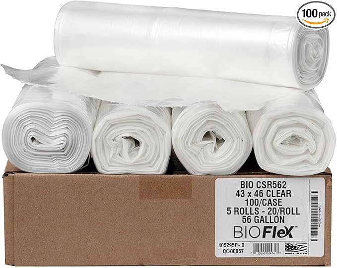 Aluf Plastics 56 Gallon 1.5 MIL (eq) Clear Heavy Duty Garbage Bags - 43 x 46 - Pack of 100 - For Industrial Recycling Storage &amp Outdoor