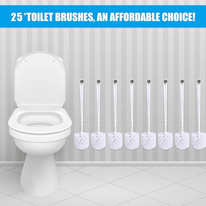 Mimorou 25 Pcs White Toilet Brush Bathroom Toilet Bowl Brush Soft Bristle Long Handle Plastic Toilet Scrubber for Bathroom