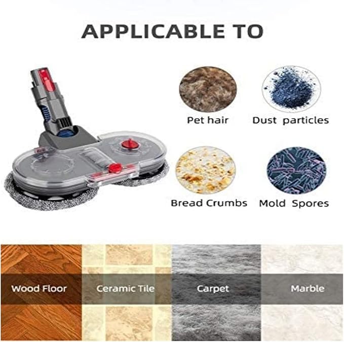 Electric Dry and Wet Mop Head Attachment Compatible with Dyson V7 V8 V10 V11 Cordless Stick Vacuum Cleaner