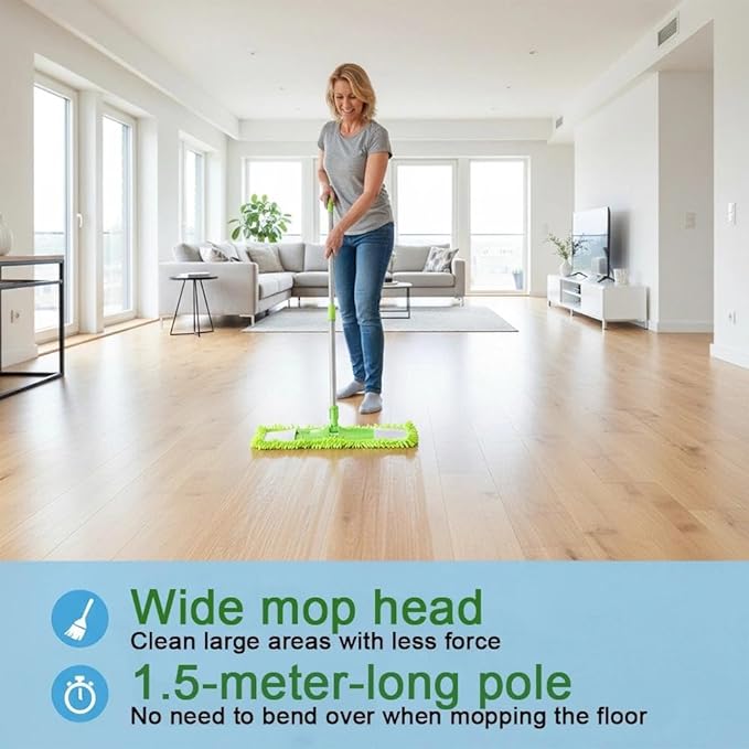 [Godiyyer] Dust Mop for Floor Cleaning 360° Swivel Chenille Mop with 2 Washable Pads Adjustable 31-58 Handle Dry and Wet Available Suitable for Hardwood Laminate Tile Marble