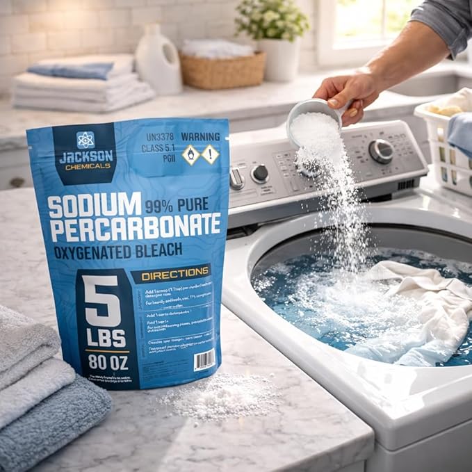 Sodium Percarbonate 5 lb – Chlorine-Free Laundry Booster Eco-Friendly Stain &amp Odor Remover Multipurpose Cleaner - Oxygenated Bleach Powder