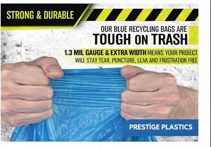 Heavy Duty Extra Wide 50–55 Gallon Blue Trash Bags — Perfect Fit Commercial Can Liners | 1.3 Mil Industrial Strength (42” x 47”) | Fits Rubbermaid Brute Toter &amp Carlisle Bronco | 75 Count