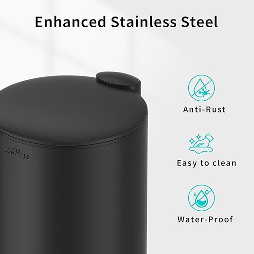 mVm Bathroom Trash Can3.2 Gallon/12 Lliter Step Round Trash Can with Lid and Foot PedalSoft-Close.Stainless Steel Garbage Can for BathroomBedroomOfficeLiving Room (Matte Black)