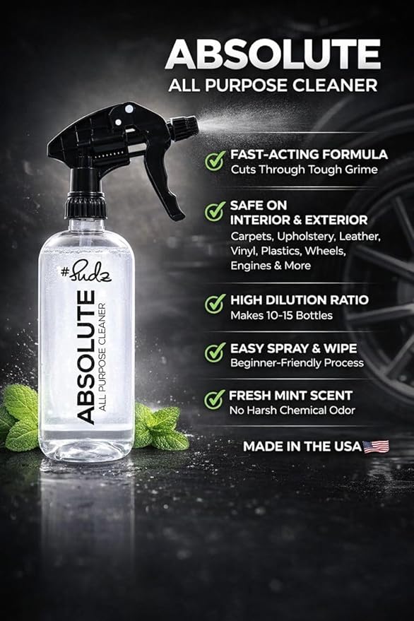 SudzBox Absolute All Purpose Cleaner - Cleans Leather Fabric Tires Wheels Engine Bay Vinyl Shoes + More - 64 oz. Half Gallon