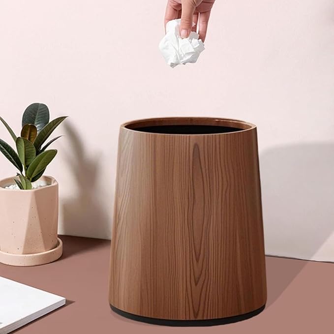 Household Trash Bin Bathroom Trash Can Reusable Stylish Removable Inner Wastebasket Toilet Paper Basket for Restroom Laundry S Brown