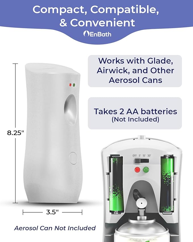 Automatic Air Freshener Spray Dispenser (2-Pack) White Wall Mounted or Free Standing Battery Operated Sprayer for Home or Commercial Use 3 Auto Scent Release Time Settings for Room/Bathroom Freshness