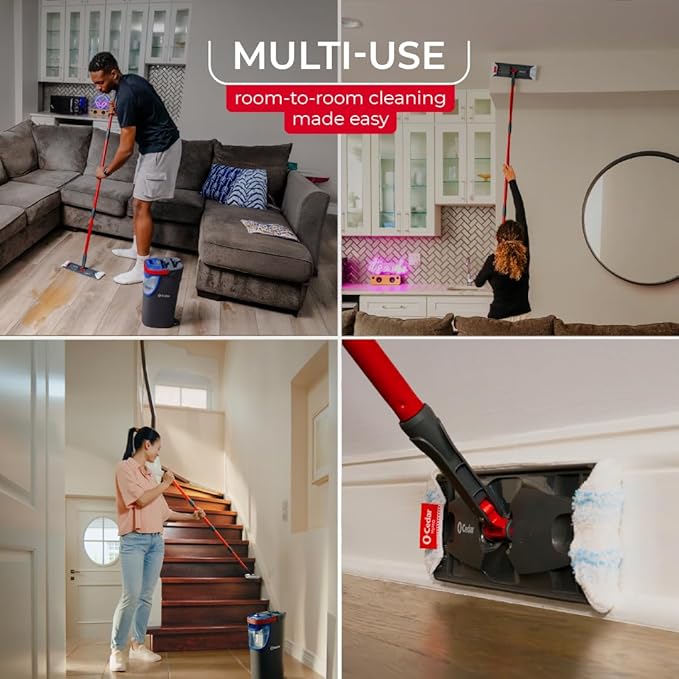 O-Cedar H2prO Flat Mop System | Quick Cleaning Tool | Clean with Water | Machine Washable Reusable Microfiber Mop Pad | Safe on Wood Floors Vinyl Tile Baseboards Walls