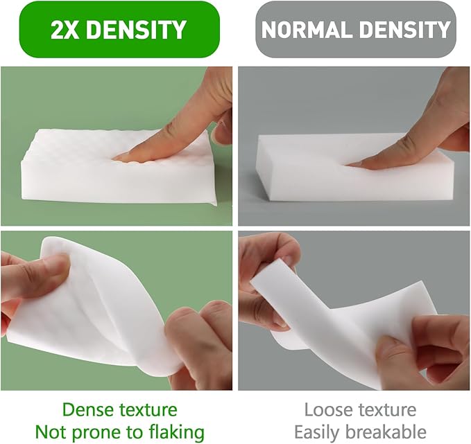 Sponge Eraser 50 Pack 2X Density and Long Lasting Melamine Sponges for Kitchen Bathroom Multi Surface Power Scrubber Foam Cleaning Pads - Bathtub Floor Baseboard Bathroom Wall Cleaner