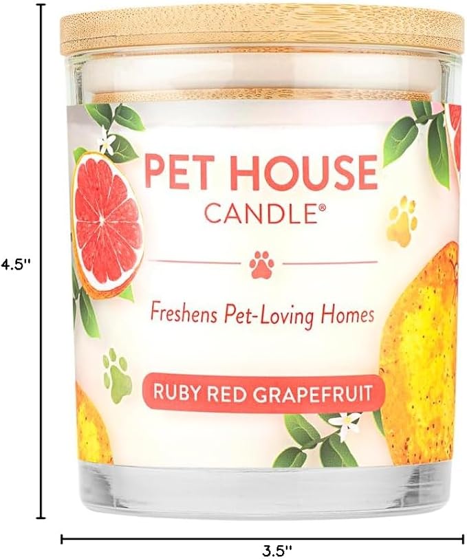 Pet House Candles Clean Burning Long Lasting Candles for Pet Odor Plant-Based 60 Hour Burn Time - Ruby Red Grapefruit 9 oz