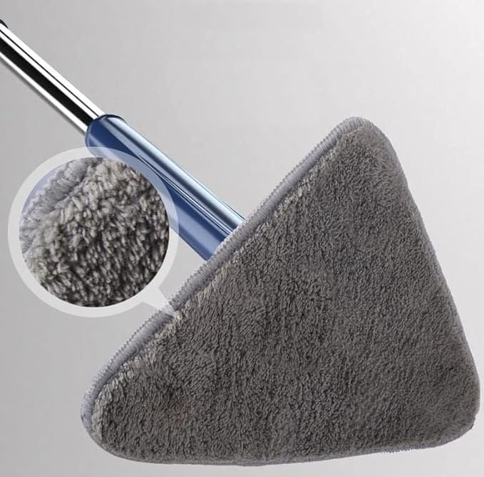 360° Triangular Spin MopTriangle Mop with Long Handle Cleaning Spin Rotatable Adjustable Long Window Squeegee 3 Reusable Washable Mop for Floor/Ceiling/Glass/Car 12027(White)