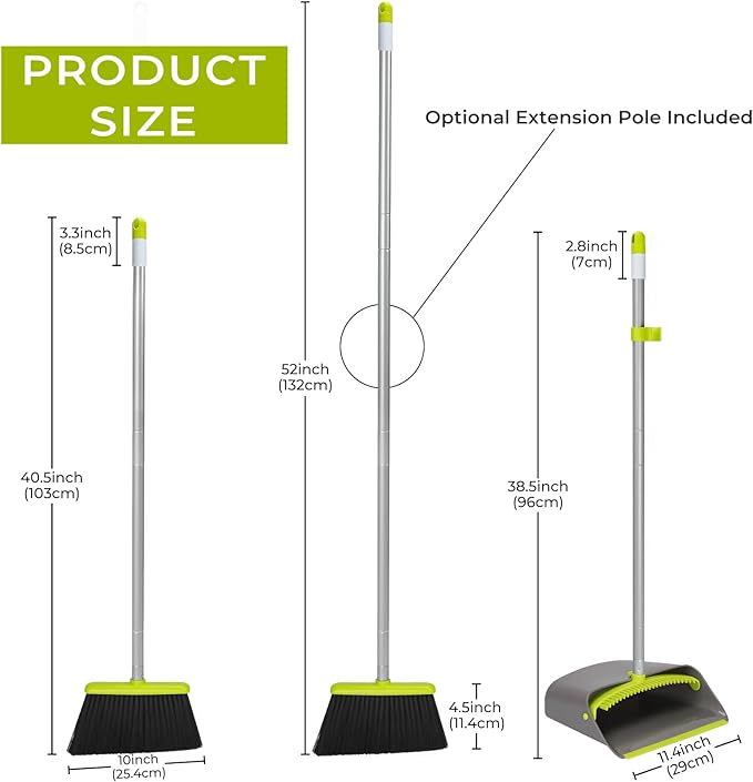 Broom and Dustpan Set with Long Handle 52 Standing Broom and Dust Pan Set for Home Kitchen Room Office Lobby Green
