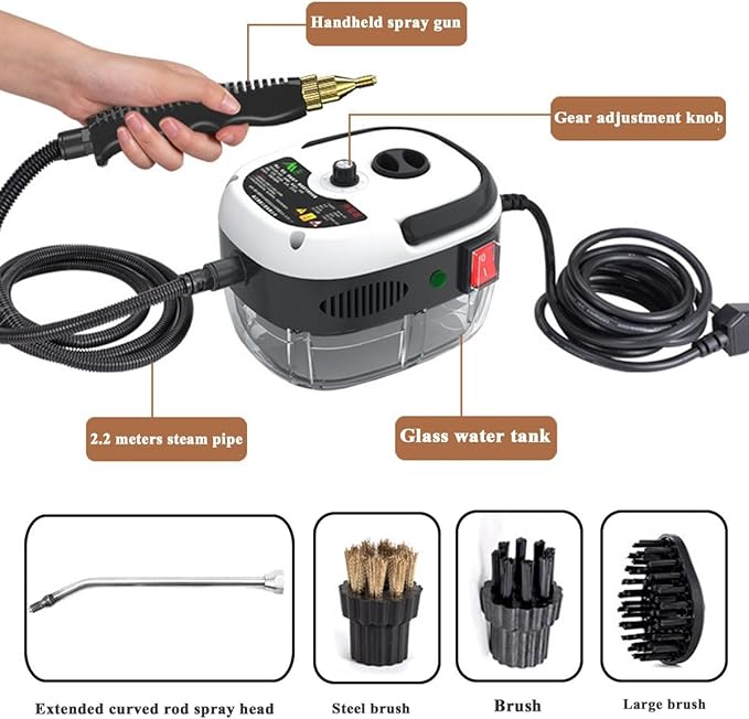 Steam Cleaner 2500w Handheld High-Temperature Pressurized Steam Cleaner Portable Steam Cleaner High Pressure Handheld Steam Cleaner for KitchenFurnitureCar(White)