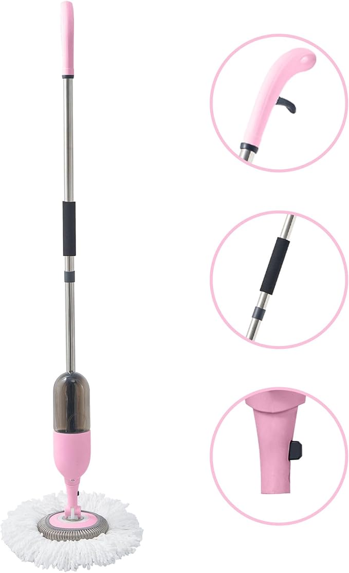 Multi-Surface Spray Mop Kit 3-in-1 with Flat Round Squeegee Mop Heads Refillable Water Bottle Machine Washable Pads for Floors Windows