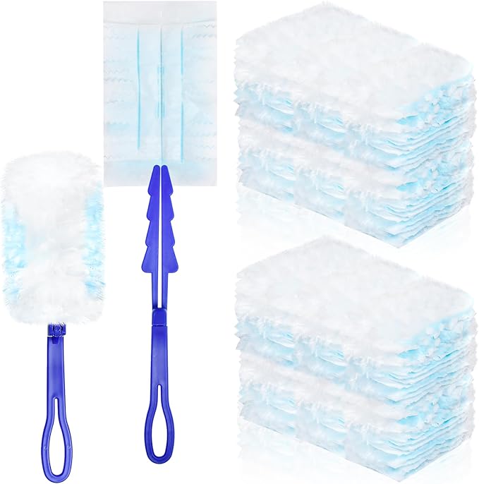 100 Pcs Duster Refills Bulk Thickened Duster Refill Electrostatic Duster Head Duster Refills for Cleaning with 4 Handles Disposable Duster Refills for Cleaning Blinds Ceiling Fans(Blue)